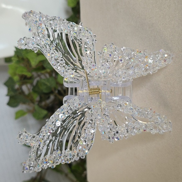 Set of 3 Claw Hair Clips Pink Bow Purple Bow Iridescent Clear Butterfly - Picture 5 of 8